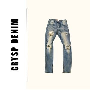 Crysp Denim, Men’s Distressed, Medium Wash, Skinny jeans with Zip Ankles, size30